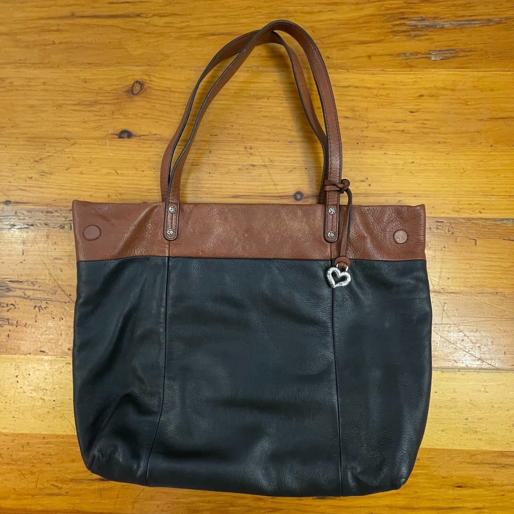 Brighton Pebbled Leather Shoulder Bag Black Brown Leopard Lining‎ Handbag Supple - Picture 2 of 13
